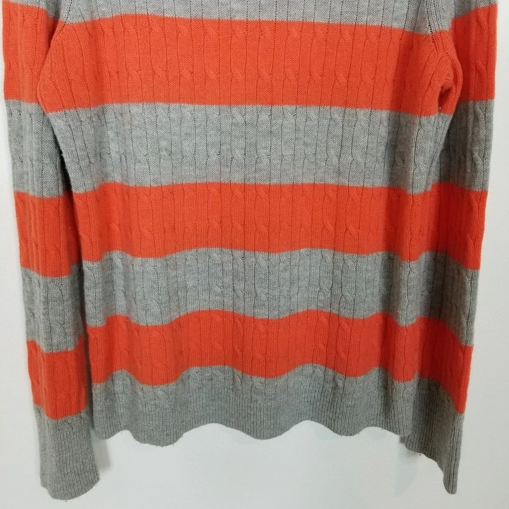 Talbots Women Lambswool Blend Cable Knit‎ Pullover Sweater Sz L Grey Orange